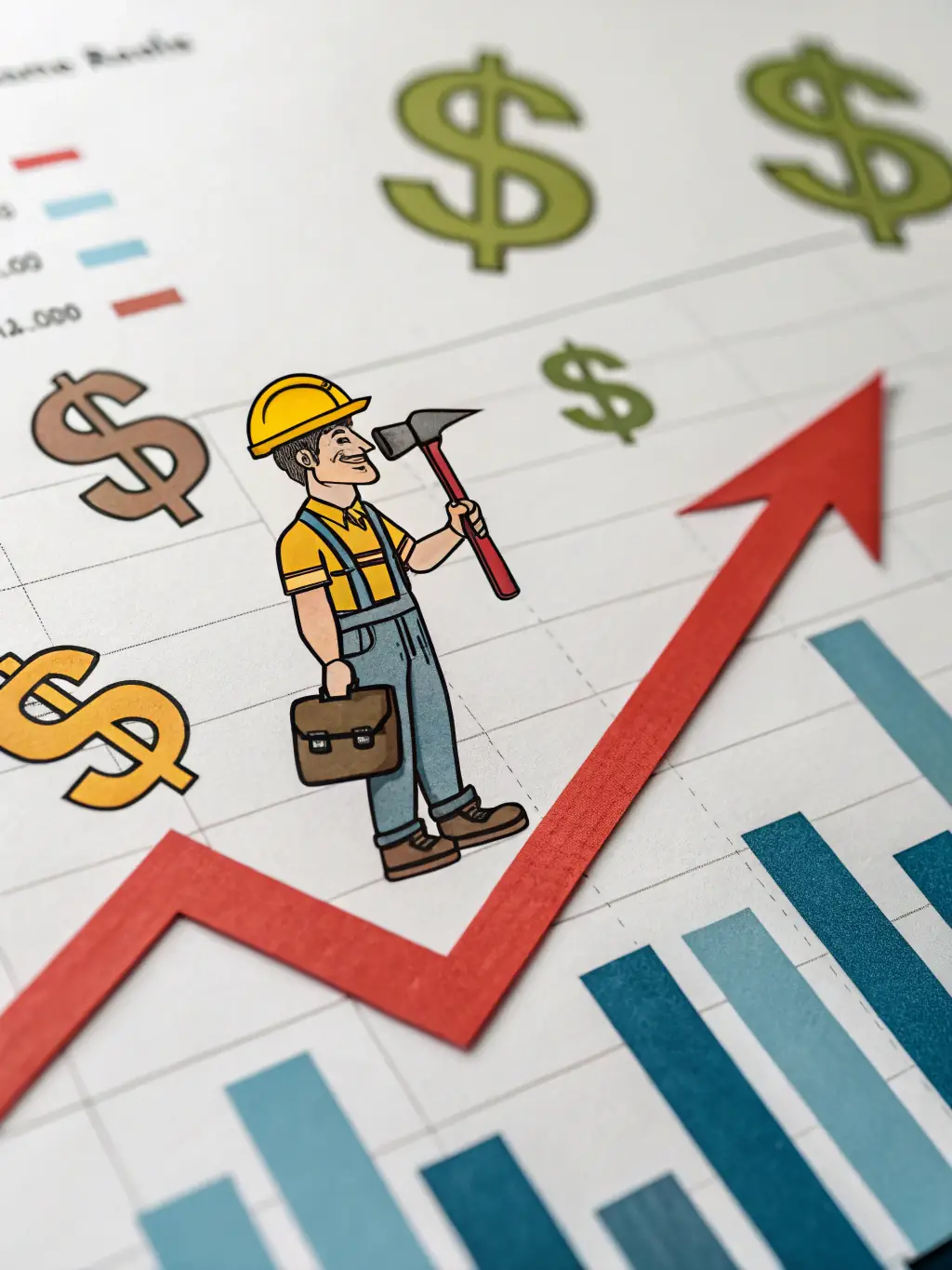 A graph showing a tradie's income increasing after joining Smart Tradie, with a clear upward trend.